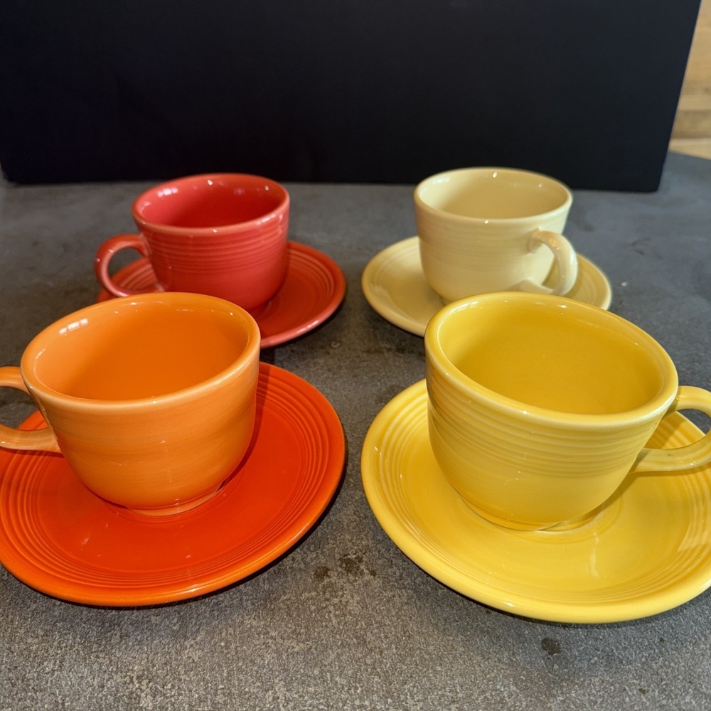 4 Sets Fiestaware Homer Laughlin Cups and Saucers
